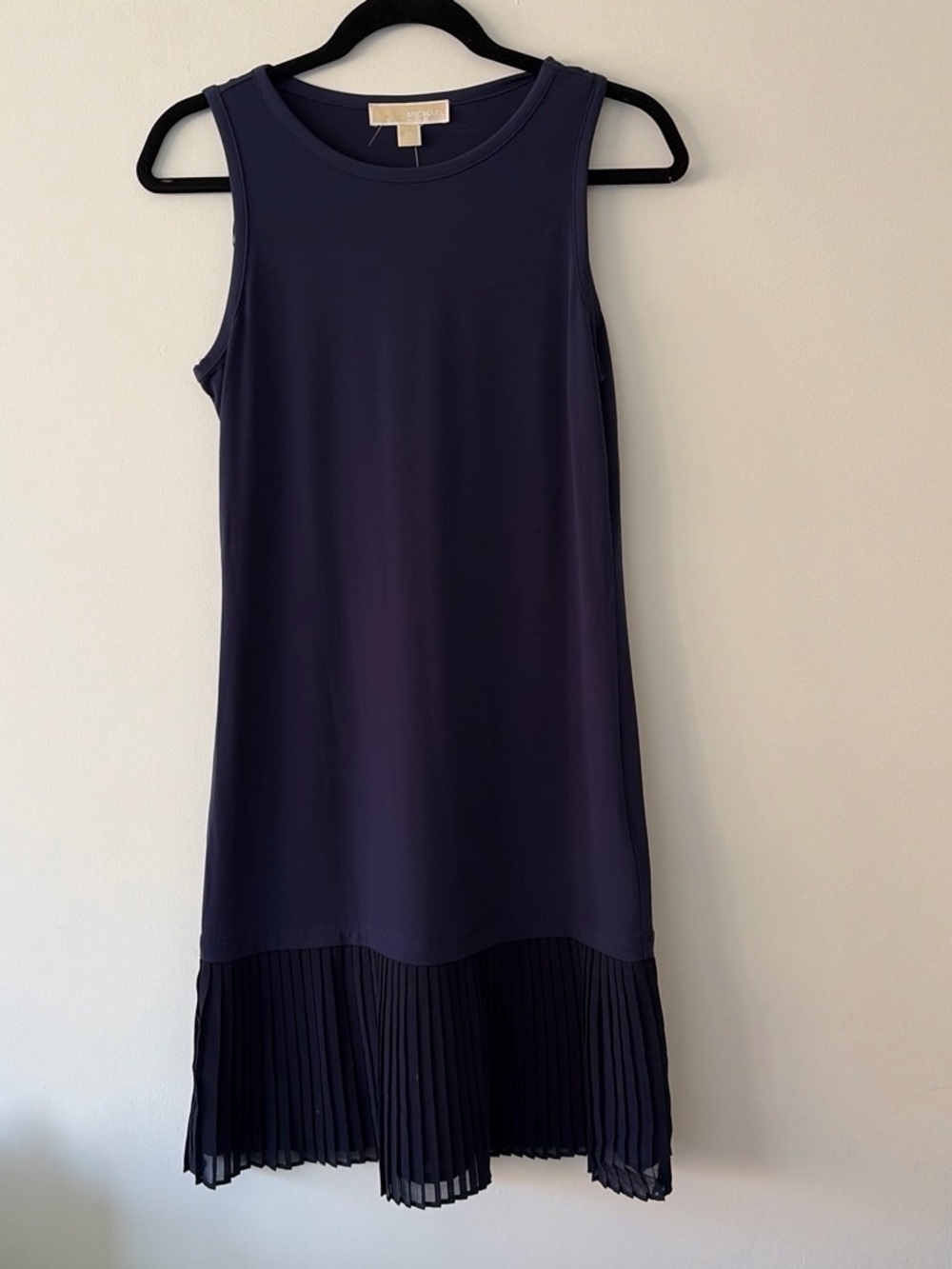 Michael Kors Sleeveless Navy Dress with Pleated Hem